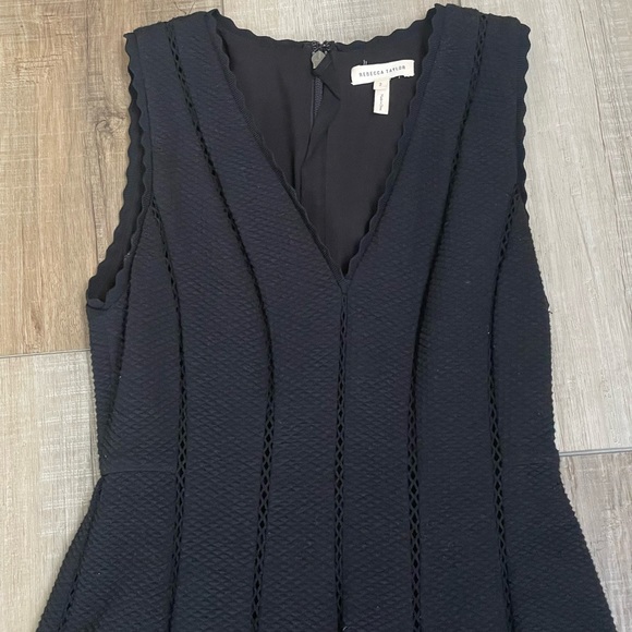 Rebecca Taylor Black Sleeveless Dress size 2 LBD Textured Knit Embroidered - Picture 9 of 14